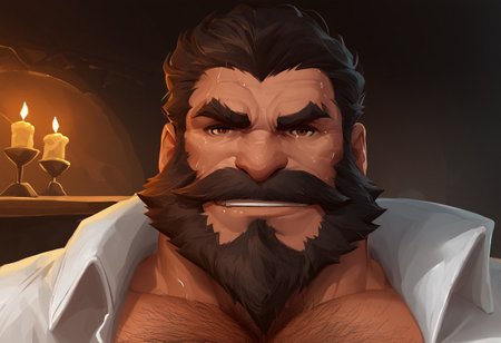 score_9, score_8_up, score_7_up,  NeonhadesmixV2, <lora::NeonHadesMix21> 1 boy, male focus,  solo, solo focus, lewd smug looking at viewer, flirting, muscular, manly, facial hair, beard, dilf,  SentinelGraves, epic beard, (hairy chest. hairy pectorals:1.4),  hyper pectorals, pulling down own clothes, teasing, sweaty pectorals, musk clouds,  tavern, behind bar counter, bar tender, ordering a drink, candle's    unaestheticXL_3x3