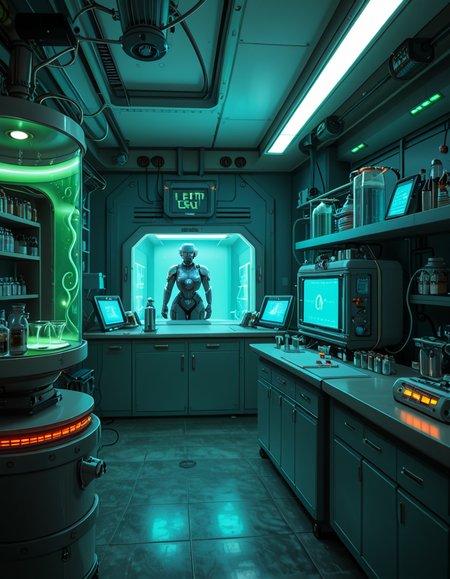 "A hyperrealistic scene of Gordon Freeman in his HEV suit eating lasagna at a retro 90s kitchen table, surrounded by domesticated headcrabs acting like pets, a Vortigaunt washing dishes in an apron, cinematic lighting, absurdity meets realism, surreal textures, intricate kitchen details, nostalgic yet eerie ambiance." looking at viewer,A (woman scientist:1.3),short brown hair, standing confidently in front of a futuristic laboratory,futuristic l4b0r4t0ry, filled with advanced technology and glowing screens. She is wearing a sleek, high-tech lab coat with metallic accents Her posture is upright,gesturing towards a large containment chamber with the other. Inside the chamber, faint outlines of humanoid figures are visible, suggesting the development of super soldiers. The laboratory is illuminated by soft neon lights in shades of blue and green, with detailed machinery, robotic arms, and vials of glowing substances scattered across workstations. The atmosphere is futuristic, clean, and high-tech, with a sense of intense innovation and ambition.<lora:SDXLFaeTastic2400:0.4> <lora:extremely_detailed:0.4> extremely detailed <lora:futuristic_l4b0r4t0ry:1>, Masterpiece,best quality,hi res,8k,hi res,8k,award winning,(sharp focus, intricate, highly detailed),