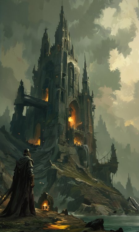 A dramatic high-quality digital painting of a mystical dark and eerie landscape with a glowing towering castle in the distance. <lora:- NAI - ac_illustration_V1.0-step00011000:.4>  <lora:- NAI - PdJ_highres_counterweight_V.2.0-step00021000:0.7>