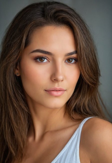 Ultrarealistic, photorealistic, realistic, depth of field, 4k, HDR, masterpiece.
A brunete beauty. Artistic portrait, soft glow.