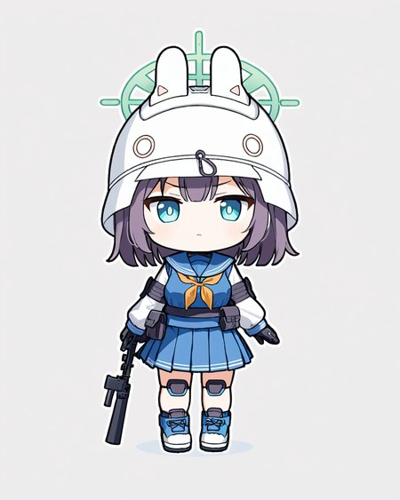 saki \(blue archive\),1girl, helmet, solo, halo, knee_pads, chibi, white_background, black_gloves, full_body, pleated_skirt, looking_at_viewer, rifle, simple_background, neckerchief, weapon_on_back, closed_mouth, shoes, sailor_collar, blue_skirt, blue_serafuku
<lora:saki_(blue_archive)_image1485_2023-11-28-000012:1>halo. gorgeous,key visual, vibrant, studio anime,award-winning, professional, highly detailed,high budget, cinemascope