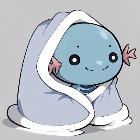 score_9, score_8_up, score_7_up, source_anime, <lora:CozyBlanket_pdxl_Incrs_v1:1> blanket, under covers, chibi, smile, <lora:WooperPKMN-pdxl:1> w00per, pokemon \(creature\), no humans, blue skin, black eyes, white pupils, simple background