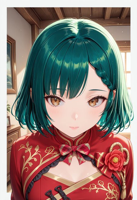 masterpiece, best quality, 32k, high resolution, absurdres 
1girl, solo, Rin, Rinh, medium hair, green hair, brown eyes, braid, small breast, almost flat chest
batik shirt
closeup to face, portrait, outside border
indoors
light particles, dynamic angle,  cinematic angle, various angles, detailed background, beautiful background, (rays light:1.0),(grow:1.0) vivid colors, shiny and glossy, anime style, high-res, beautiful aesthetic, very intricate, high-quality details, vibrant, 
<lora:add-detail-xl:1.10> <lora:spo_sdxl_10ep_4k-data_lora_webui:0.95> <lora:noobai_ep11_stabilizer_v0.138_fp16:0.6> <lora:StS-Illustrious-Detail-Slider-v1.0:1.10> <lora:cfg_scale_boost:0.95> <lora:nyalia:0.20>    <lora:Rin:1>