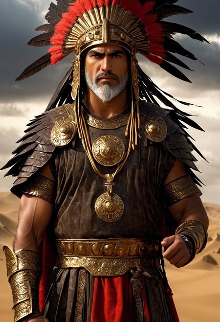 A powerful Mesopotamian warrior standing tall in ancient armor, holding a curved sword in one hand and a round shield in the other. He is dressed in intricately detailed armor made of bronze, with golden accents and decorative patterns inspired by ancient Mesopotamian art. His attire includes a long tunic with embroidered designs, a leather belt, and a headdress resembling those worn by the warriors of ancient Sumer or Akkad. His strong, determined face is framed by a short beard and a serious gaze. The warrior stands on a dusty battlefield, with towering ziggurats and distant city walls in the background. Above, the sky is overcast, with dark clouds rolling in, and a fierce wind blowing across the scene. The color palette is a mix of earthy browns, golds, and deep reds, giving the scene a sense of ancient power and civilization.
, moody light, by H.R Giger, 4k resolution digital art trending on Artstation and unreal engine 5, hyperrealism, full body shot, glowing eyes, cinematic, epic, masterpiece, surreal, fantasycore, hyperdetailed, ultra realistic, octane render, volumetric lighting, depth of field, bokeh, 8 <lora:Details:0.85>
