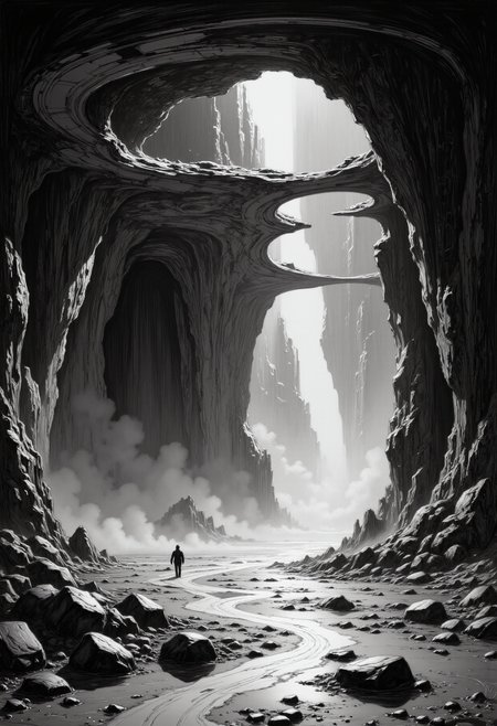 a monochrome futuristic science fiction art drawing, dramatic lighting
 <lora:arti_monopencildrawing_v01:1>