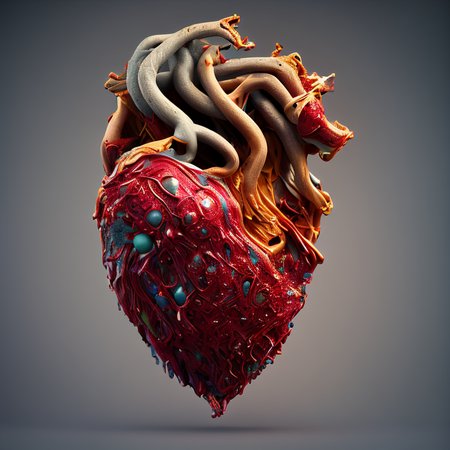 heartart,realistic wood heart  made out of  wood, (lights:1.5),  photohelper, render, cgi, 3d, extremely detailed,copper wire veins, colored backdrop