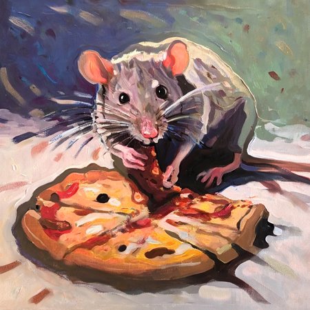 artmix07 rat eating pizza <lora:artmix07:1>