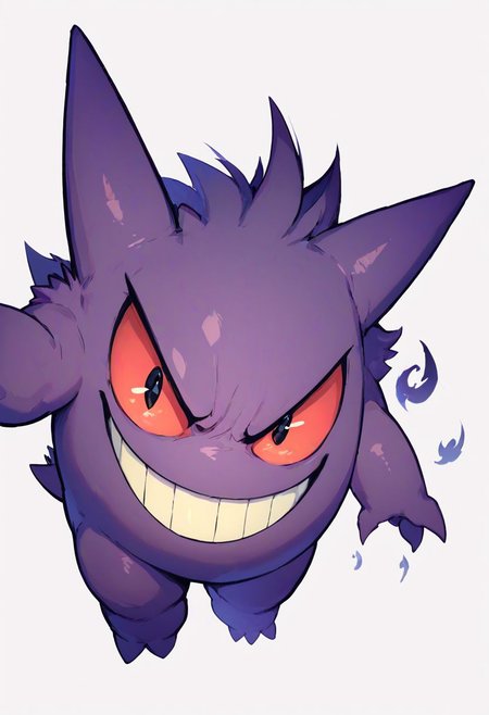 score_9, score_8_up, score_8,
gengar, solo, no humans,  red sclera,  v-shaped eyebrows, black eyes, evil smile, 
floating, looking at viewer, white background,