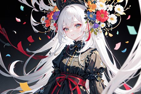 highly insanely detailed, masterpiece, top quality, best quality, highres, 4k, 8k, RAW photo, (very aesthetic, beautiful and aesthetic),  
(code_style,codestyle), 
<lora:CodeStyle (half generic class)_564920:0>, 
(1girl:1.3), 1other, 
salt and pepper background,floral print background,(abstract colored background,colored confetti background),âââ