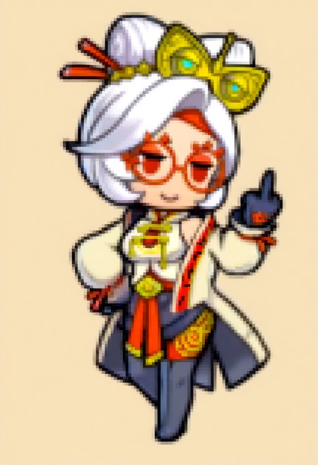 masterpiece, best quality, solo, 1girl, smile, <lora:Feh-Sprites-illus_Fp:1>, chibi, full body, simple background, purah, middle finger,