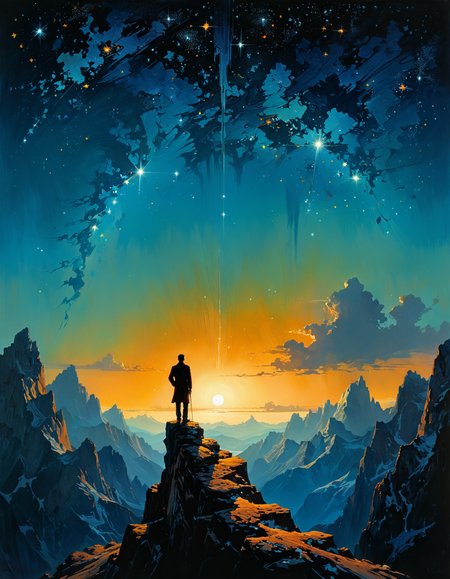 by Bob Peak, by Abram Efimovich Arkhipov, by __photographers__ ,  dark, dim, dull, shadowy, somber, dusky, lightless, tenebrous, (reaching at the stars:1.4), digital painting, highly detailed and hyper surrealistic, perfect composition, harmonic colors, dramatic lighting
<lora:add-detail-xl:0.5> <lora:xl_more_art-full_v1:0.5> <lora:MJ52_v2.0:0.5>  <lora:MJ52:0.2>