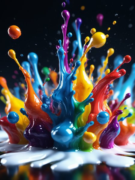 Long exposure photo of multicolor paint droplets splashing onto a white canvas,motion blur,action long exposure shot,, Ultra-HD-details, glow effects, godrays, Hand drawn, render, 8k, octane render, cinema 4d, blender, dark, atmospheric 4k ultra detailed, cinematic, Sharp focus, big depth of field, Masterpiece, colors, 3d octane render, 4k, concept art, trending on artstation, hyperrealistic, Vivid colors, extremely detailed CG unity 8k wallpaper, trending on CGSociety, Intricate, High Detail, dramatic . Blurred motion, streaks of light, surreal, dreamy, ghosting effect, highly detailed