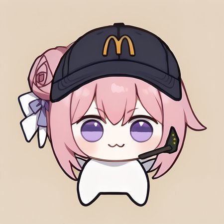 score_9, score_8_up, score_7_up, source_anime, 
BREAK
1girl, solo,
<lora:Doro_X_PDXL_V1:0.8> doro, creature, :3, chibi, pink hair, purple eyes, hair bun, hair bow, no humans, white skin, four legs, solid circle eyes, no pupils,
 <lora:shimcdonaldV1:1>, meme, mchat, portrait, headset, upper body, simple background,