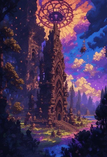 score_9, score_8_up, score_7_up, enchanting pixel art landscape, (ethereal:1.3) colors, (dreamy:1.2) atmosphere, whimsical trees, floating islands, sparkling stars, soft glow, by (Yoshitaka Amano:1.4), intricate details, vibrant palette, serene mood.  d3p1x3l, pixel art,