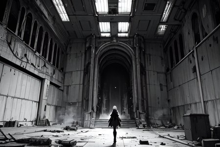 highly insanely detailed, masterpiece, top quality, best quality, highres, 4k, 8k, RAW photo, (very aesthetic, beautiful and aesthetic),  
tsutomu nihei,nihei_tsutomu,blame!,blame gakuen!,abara,TNstyle,sidonia_no_kishi,(stairs,lab,space,spacecraft,mausoleum,megastructure in background,city ruins,hangar,giant room,deep horizon,tower,sidonia \(ship\),tunnel), 
<lora:blamev2:0.3>, 
(1girl:1.3), 
solo focus, 
photo of a desolate battlefield, with shattered banners, scattered bones, and the eerie silence after a battle,misty weather,during winter,at twilight,âââ