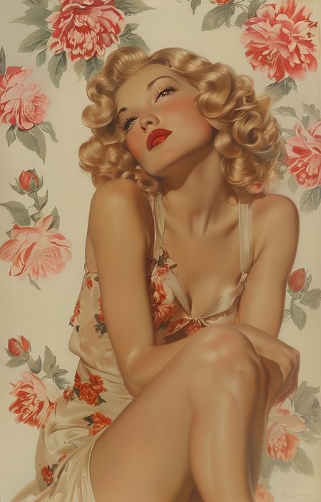 masterpiece,best quality,<lora:tbh208-sdxl:0.9>,illustration,style of Alberto Vargas decaying peonies