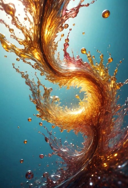 An abstract shape, amazingly fluid, made of glass, detailed, 3d fractals, light particles, water drops, shimmering light, surreal, ink, smooth, shimmering, glow, cinematice contrast, Glow, 16k, crystal clear, colorful, backlight,