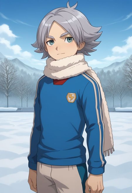 score_9, score_8_up, score_7_up, source_anime, highly detailed, 1boy, solo, male_focus, skinny, slender, 
fubuki2, 1boy, male focus, soccer uniform, sportswear, grey hair, scarf, soccer field, snow,