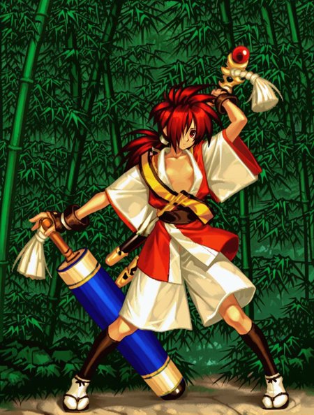 masterpiece, best quality, full body, japanese clothes, looking at viewer, skinny, solo, bamboo forest, open clothes, 
<lora:Hisame_Shizumaru:1>, shiz0, 1boy, long hair, red eyes, brown eyes, ponytail, red hair, hair over one eye, hisame shizumaru, gloves, weapon, fingerless gloves, snk,