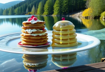 {foodphoto, a stack of pancakes made out of slime, (slime pancakes:1.5), slime syrup, pancakes covered in syrup, a swirl of whipped topping on top of a stack of pancakes, (slime whipped cream:1.5), (tan slime pancakes:1.5), (white slime topping:1.5)}, 
plate made of slime, table made of slime,
natural light, no bright spots, 
((translucent slime)), ((transparent slime)), made of water, (bioluminescent slime), sl1m3d, slime, slime-morph, ais-blmn, saturated colors, no creatures, no humans, no monsters, no pokemon, scenery only, scenery, no slime creatures,