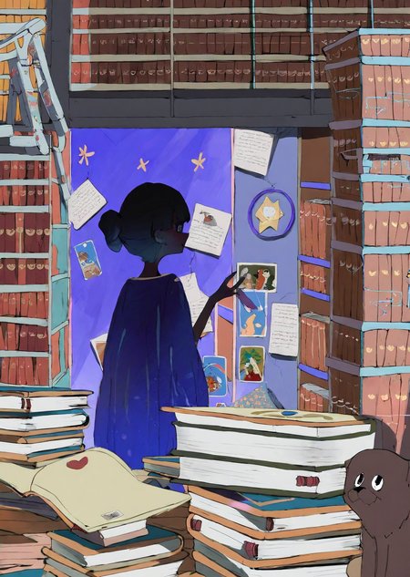 by demizu posuka  by yogisya
1girl explores a dimly lit attic filled with old books, casting eerie shadows on the walls. close up qurare magic library, 
 masterpiece, best quality, high quality, highres, absurdres, very detailed, high resolution, sharp, sharp image, 8k, vivid, colorful, stunning, anime