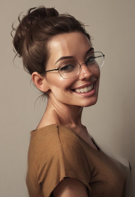 score_9, score_8_up, score_7_up, score_6_up, 5u54n,  aojaguarstyle, source_cartoon, raw, realistic,1girl, brown hair, glasses, smiling, <lora:Susan Dupree _ Coxville Stories_epoch_10:1>