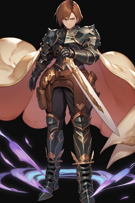 score_9, score_8_up, score_7_up, score_6_up, source_anime, solo <lora:gbfbk-pdxl-nvwls-v1-000005:1> gbfBK, short hair, brown hair, green eyes, cape, armor, shoulder armor, gauntlets, black pants, armored boots, holding sword, smirk, <lora:feh-style-richy-v1_pdxl:1> fehatk, full body, standing, black background, simple background