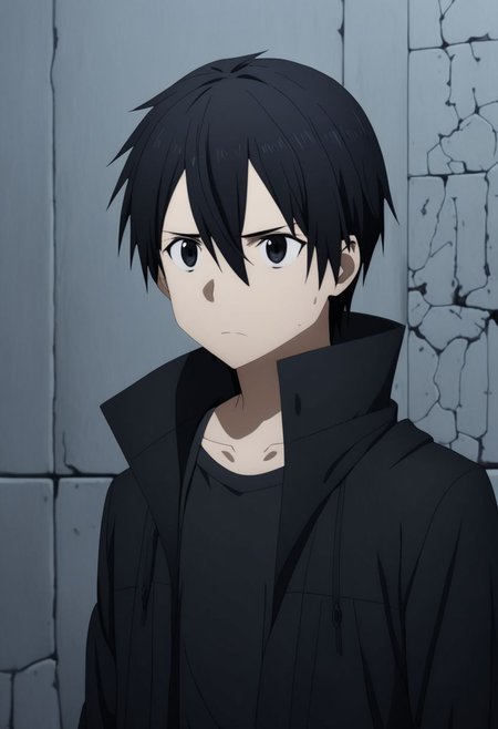 high resolution, professional photography, best quality, 1Boy, Kirigaya Kazuto, Black Hair, Black Eyes, virtual world, confusion, deceived, no way out, hopeless, black clothes, black robes,, overalldetail