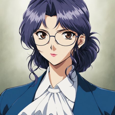 masterpiece,1girl,solo,looking at viewer,upper_body,portrait,jacket,ascot,white shirt,<lora:Minami_Replay ag4o v1:1> minami_replay, glasses, blue hair, brown eyes, lipstick,