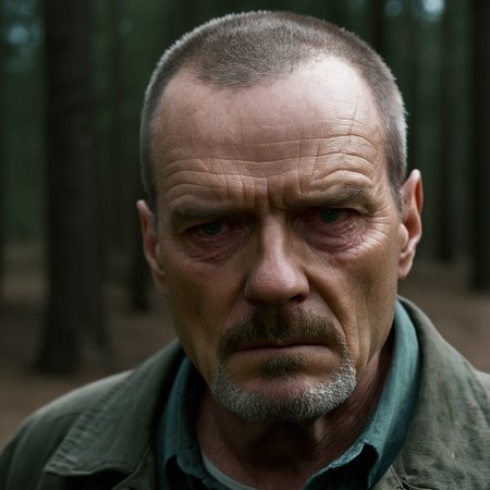 cinematic film still of  <lora:shell shock style:1>
A cinematic Kodak Fujifilm picture of a sad Walter White wrinkly face, tired, fatigue, unhappy, glum, melancholy, miserable, sorrowful, dejected, disconsolate, downhearted, downcast, realism, realistic, dispirited, desolate, oppressed, panic, fear, Combat stress reaction, shell shock style, solo, gloves, male focus, blurry, dark,   <lora:breaking bad style:0.8>, shallow depth of field, vignette, highly detailed, high budget, bokeh, cinemascope, moody, epic, gorgeous, film grain, grainy