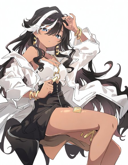baifuzhang,1girl,solo,dark skin,looking at viewer,(simple background:1.1),(white background:1.1),cowboy shot,<lora:baifuzhang-000010:1>,, masterpiece, best quality, very aesthetic, absurdres,newest, incredibly absurdres,, (Ixy:0.6)),(hiten \(hitenkei\):0.7),