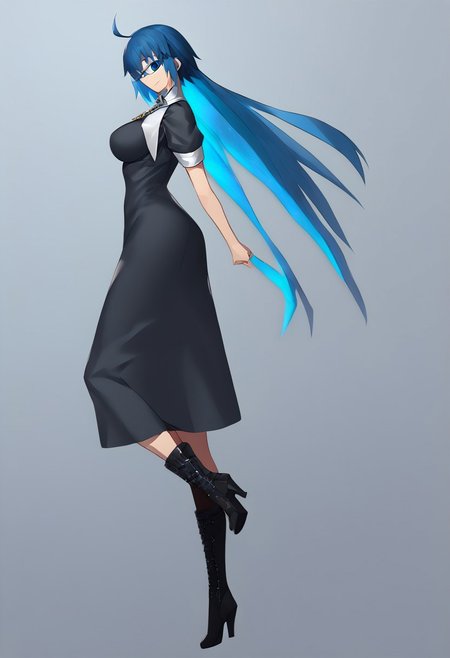 score_9, score_8_up, score_7_up, score_6_up, score_5_up, score_4_up, source_anime, 2girl, 
ciel, ciel \(tsukihime\), ahoge, black dress, black footwear, blue-framed eyewear, blue eyes, blue hair, boots, breasts, cross, cross necklace, dress, glasses, habit, hair between eyes, high heel boots, high heels, jewelry, large breasts, latin cross, long hair, short sleeves, necklace, nun, smile, solo, 
masterpiece, best quality, very aesthetic, absurdres,