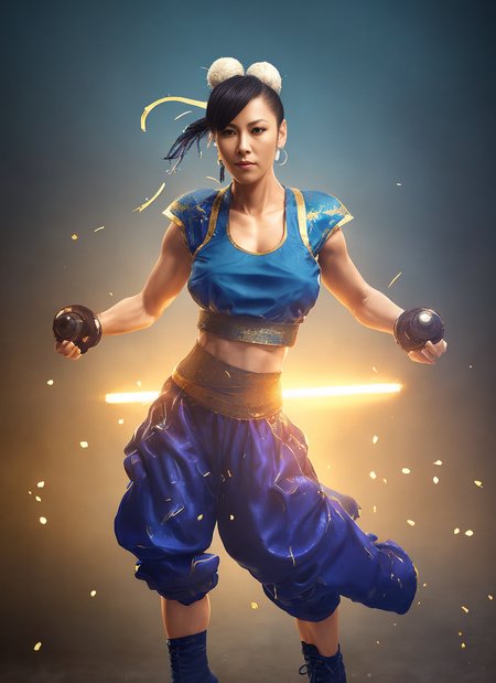 award winning half body portrait of sks woman in a croptop and cargo pants with ombre navy blue teal hairstyle with head in motion and hair flying, paint splashes, splatter, outrun, vaporware, cell shaded, (octane render:1), trending on artstation, highly detailed, fine detail, intricate