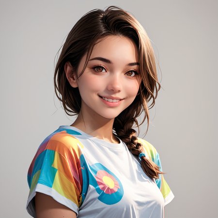 (score_9, score_8_up, score_7_up, outlines, source_anime, source_cartoon, best quality, masterpiece),
anime drawing of, 3m3li3vx  ,colorful t-shirt, smile, braid, brown eyes,   <lora:Emelie Nobody_epoch_12_Pony_VX:0.6> <lora:1ly4XLP:0.75> 1ly4