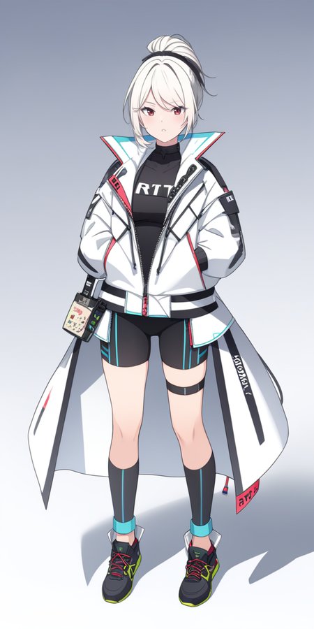 full body image of a athletic person in rfktr leather outfit, simple background, white background, masterpiece, high quality, best quality    <lora:fashionistaXLt2:0.7>