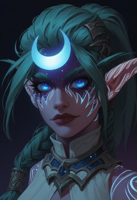 score_9, score_8_up, score_7_up, score_6_up, score_5_up, score_4_up, uncensored, 
BREAK
Expressiveh, very aesthetic, Godrays, g0thicPXL, glowing, neon,
TyrN, colored skin, facial mark, pointy ears, elf, green hair, short hair, ponytail, twin braids, braided hair, glowing blue eyes, Glowing Runes, medium breasts, glowing markings, glowing ears, glowing body, crescent hair ornament,  bokeh:1.2, sexy,  (perfect eyes:1.3, wide eyes, detailed eyes, amazing eyes, glowing blue eyes, beautiful glowing blue eyes),
((girl facing viewer)), smile, face_focus, close up,