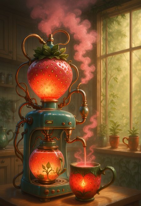 masterpiece, best quality,    strbrry, coffee machine,    <lora:StrawberryWorldMorph_IXL_v1:1.0>,