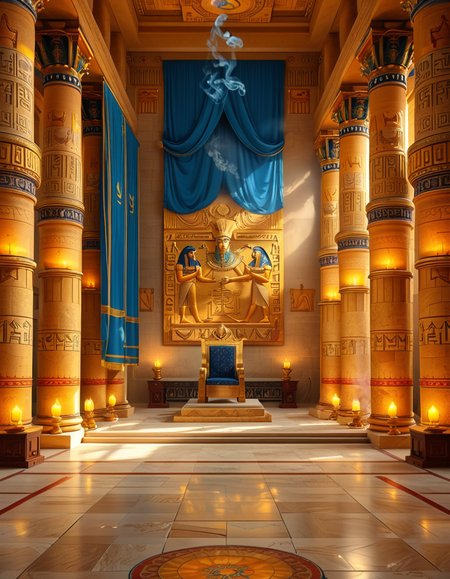 A grand and majestic ancient Egyptian throne room, illuminated by the warm glow of oil lamps and torches mounted on the intricately carved sandstone walls. The room is vast, with towering columns adorned with gold-inlaid hieroglyphs and bas-reliefs depicting gods such as Ra, Osiris, and Anubis, as well as scenes of royal ceremonies and offerings. The walls are covered with colorful frescoes, painted in deep shades of blue, red, and gold, telling the stories of ancient pharaohs and their divine rule.
At the center of the hall, an ornate golden throne rests atop a raised stone platform, accessible by a few steps. The throne is adorned with intricate carvings of winged sun disks, sacred cobras, and falcon motifs, symbolizing power and divine protection. The seat and backrest are encrusted with lapis lazuli, turquoise, and carnelian, creating a striking contrast against the polished gold. Two large stone statues of sphinxes flank the throne, their watchful eyes seeming to guard the empty seat of power.
The polished limestone floor reflects the flickering golden light of the torches, creating an almost mystical atmosphere. Large braziers shaped like lotus flowers release thin trails of fragrant incense smoke, adding to the sacred and mysterious ambiance of the room.
In the background, massive stone doors, partially open, reveal a glimpse of an open courtyard with palm trees and a distant view of the Nile River under a twilight sky. Through the high ceilings, small openings allow beams of moonlight to filter in, casting soft silver highlights across the chamber, blending with the warm tones of the torchlight.
The atmosphere is one of silence, mystery, and timeless majesty, as if the room has been left untouched for centuries, awaiting the return of a forgotten ruler.
<lora:SDXLFaeTastic2400:0.4> <lora:extremely_detailed:0.4> extremely detailed, <lora:ancient_Egyptian_thr0n3_r00m:1>,ancient Egyptian thr0n3 r00m, Masterpiece,best quality,hi res,8k,hi res,8k,award winning,(sharp focus, intricate, highly detailed),
