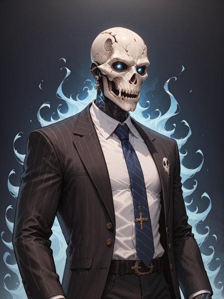 (score_9, score_8_up), score_7_up, 1boy, Highly detailed RAW color Photo, shirt, long sleeves, jewelry, jacket, upper body, earrings, necktie, collared shirt, hand up, necklace, black jacket, gradient, black nail polish, gradient background, tattoo, glowing, formal, ring, suit, cross, mask, skull mask, spikes, black suit, metallic texture, blue theme, blue fire, multiple rings, hand tattoo, simple background, dark blue background, blue theme, gorgeous details, depth perception, backlighting, photorealistic, breathtaking scenery, perfectly rendered reflections, detailed clothing,
dark lighting, dof, depth of field, realistic, dark background, CINE, blue embers, low-key,
<lora:unholy-000009:0.8> <lora:CINE-000008:0.4>
<lora:sinfully_stylish_SDKL:0.5> <lora:xl_more_art-full_v1:0.4> <lora:zavy-cntrst-sdxl:0.7> <lora:Gas_mask-000009:0.4><lora:hand 4:0.5>