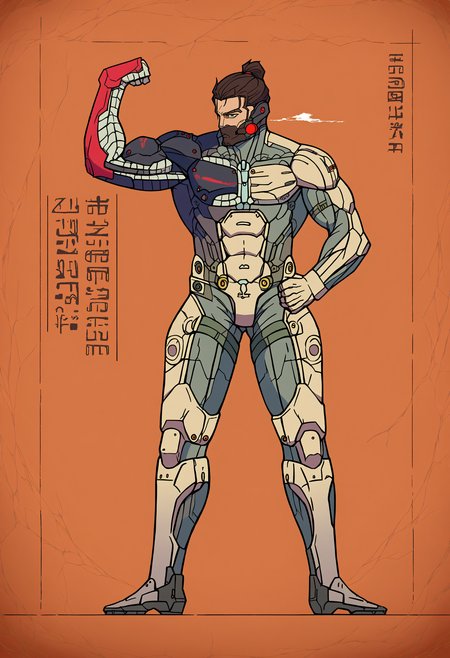 score_9, score_8_up, source_anime, FauxEgyptian, black eyes, standing, full body, 1man,  <lora:FauxEgyptian_XLPD:1.1> <lora:JetstreamSam_XLPD:0.8> JetstreamSam, cyborg, bodysuit, headgear, beard, JetstreamSam, cyborg, bodysuit, headgear, mask, flexing