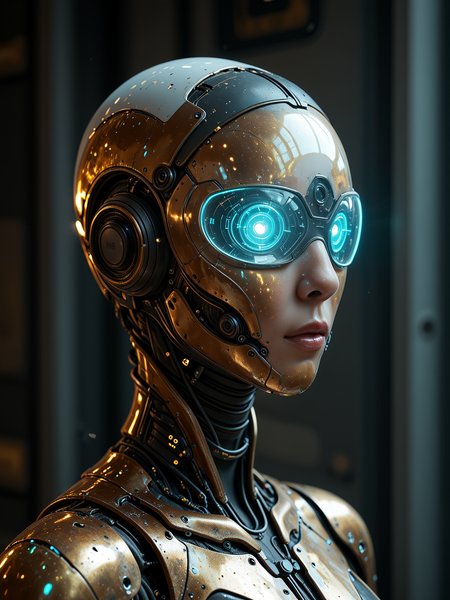 Masterpiece, extremely realistic, highly detailed, glossy magazine, professional photoshoot, technical, futuristic, cyberpunk, sci-fi, neon, future, hologram, portrait of a floating metallic bust over a white metallic surface BREAK mrblhdCE_style
