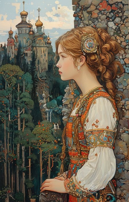 masterpiece,best quality,<lora:tbh166-sdxl:0.9>,illustration,style of Ivan Bilibin, tech genius teenage girl