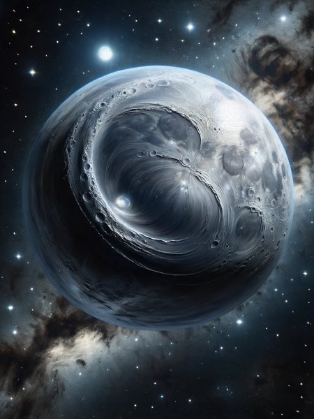 ais-steelz moon, in space, distant nebula <lora:Brushed_Steel_Style_SDXL:1>