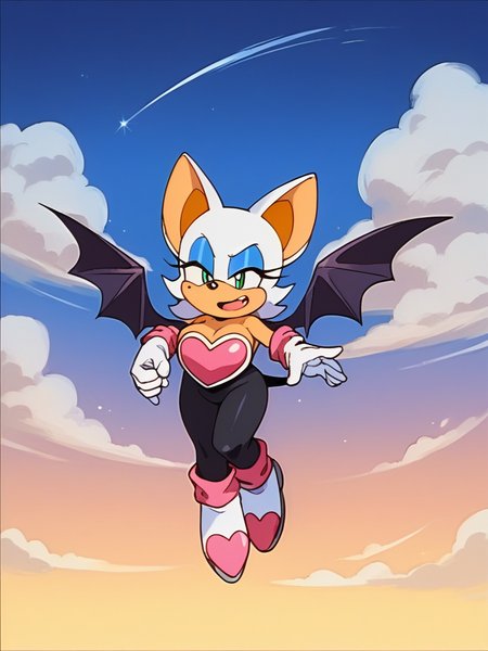 score_9, score_8_up, score_7_up, score_6_up, source_anime, zPDXL, <lora:ALTXL_pony_0061_8:1>, BREAK
1girl, solo, full body, <lora:Sonic_OVA:1> sonic_ova, shortstack, rouge the bat, black pantyhose, pink breastplate, heart-shaped breastplate, white boots, bat ears, bat wings, flying, cloudy sky, blue sky,