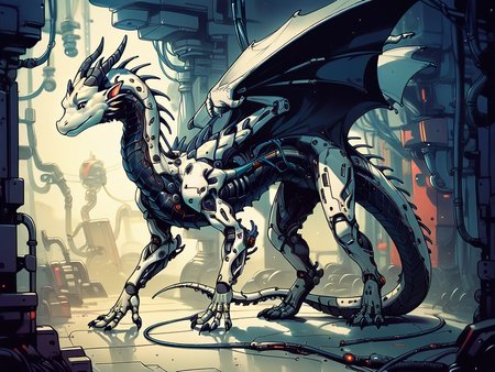 score_9, score_8_up, score_7_up, score_6_up,  <lora:cyb0rgXLP:0.8> cyb0rg, solo, science fiction, cable, mechanical parts, dragon, black, feral, full body,