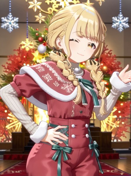 detailed background, shiny skin, posing, rating safe, 
<lora:kotone.pony:1>,
kotone, aaa, 
wide hips, 
smug, 
one eye closed, look back, hand on hips,