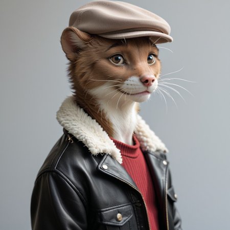score_9, score_8_up, score_7_up, score_6_up, score_5_up, score_4_up, bedroom background, detailed fur, (((Portrait)))
BREAK
W33kly_BS, Weekly, Anthro Weasel, Lesser Weasel, brown weasel, brown fur, white chin, white neck, white inner ear, black eyebrows, black eyes, pink nose, whiskers, tan hat, flat cap,  leather jacket, flight jacket, fleece collar, red sweater, khakis, tan shoes,
BREAK