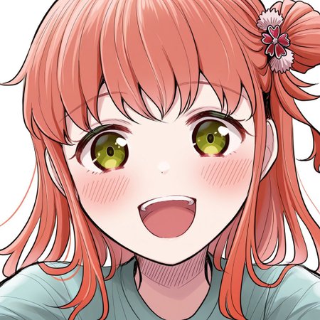 masterpiece, best quality, 32k, high resolution, absurdres,  yotsuha, hair bun, POV, looking at viewer, blush, smile, open mouth, teeth