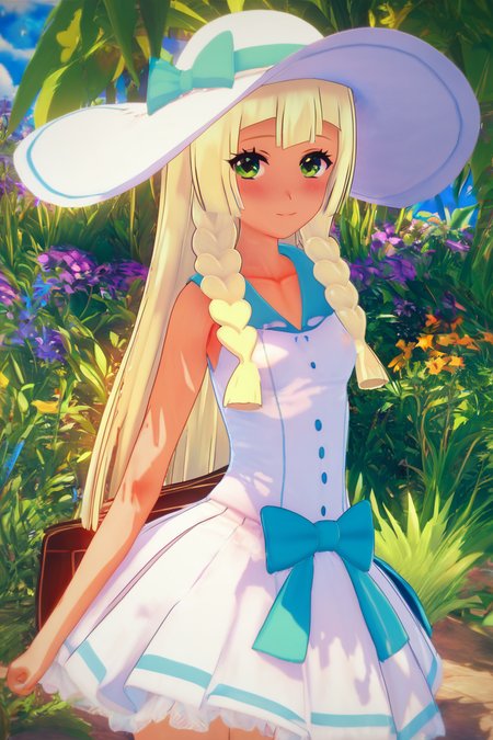 score_9, score_8_up, score_8, medium breasts, (curvy), cute, eyelashes,       BREAK, , BREAK, zzlillie, long hair, braid, sun hat, white headwear, collarbone, sleeveless dress, white dress, <lora:Lillie_PonyXL:0.8>,, <lora:Koikatsu_PDXL:0.8>, , BREAK,  smile, looking at viewer, cowboy shot,  embedding:zPDXL, Expressiveh, <lora:SDXLFaeTastic2400:0.5>,  <lora:Expressive_H-000001:0.4>,