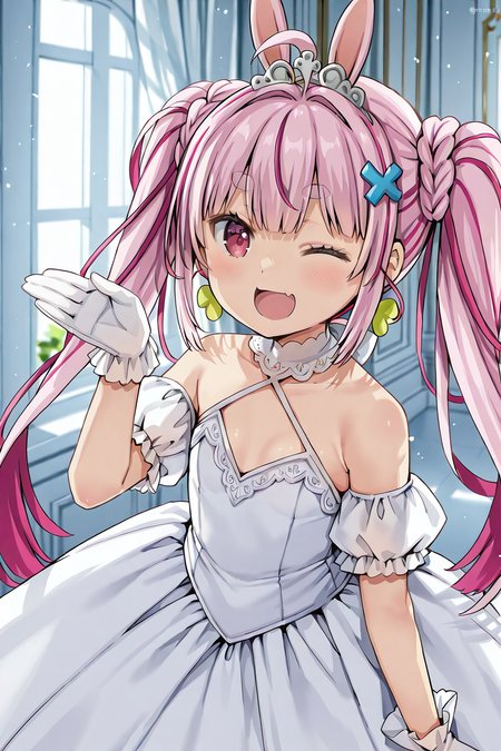 detailed background, shiny skin, posing,
<lora:natsueri.il:1>,
natsueri, 
tomari, 
princess dress, 
happy, one eye closed, light blush, tiara,
